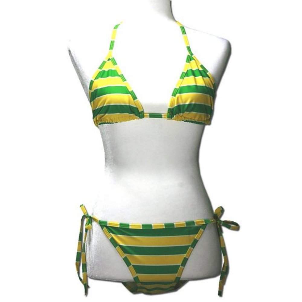 CHUN'S FASHION Green Yellow Striped Bikini Set